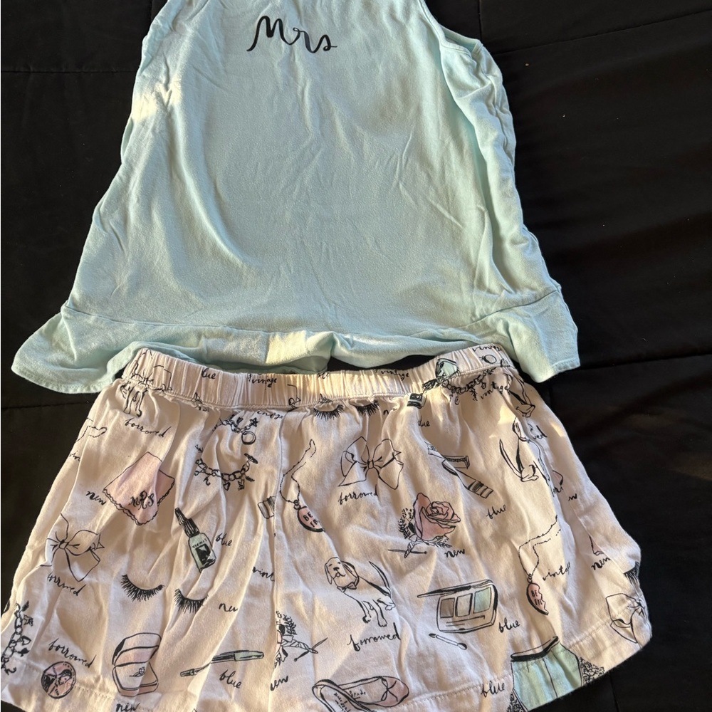 Kate Spade Light Blue Newlywed 'Mrs' Tank and Patterned Shorts Set